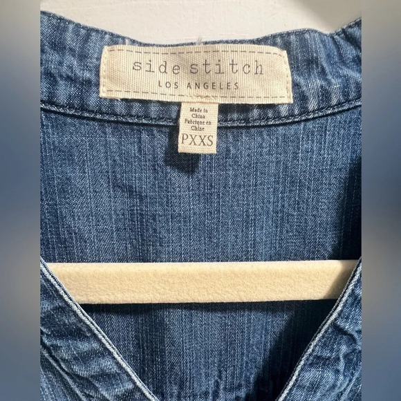 Sidestitch blouse petite xxs denim chambray in excellent like new condition - Picture 2 of 4